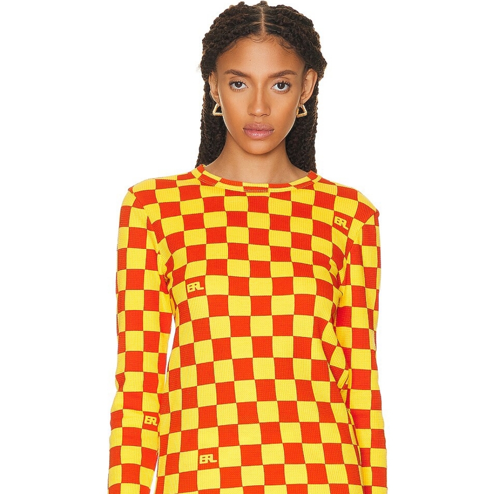 "ERL" Orange & Yellow Checkered Long Sleeve Shirt (2023)